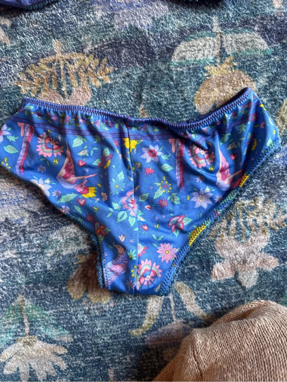 Spell Lovebird Deep Sky Blue Floral Two-Piece Bralette and Briefs Set